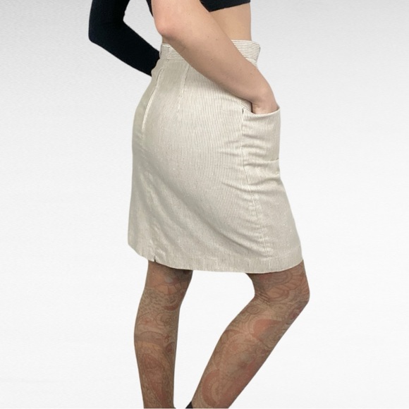 VINTAGE | College Town Tan & White Stripe Preppy High Rise Skirt w/Pockets - Picture 4 of 8